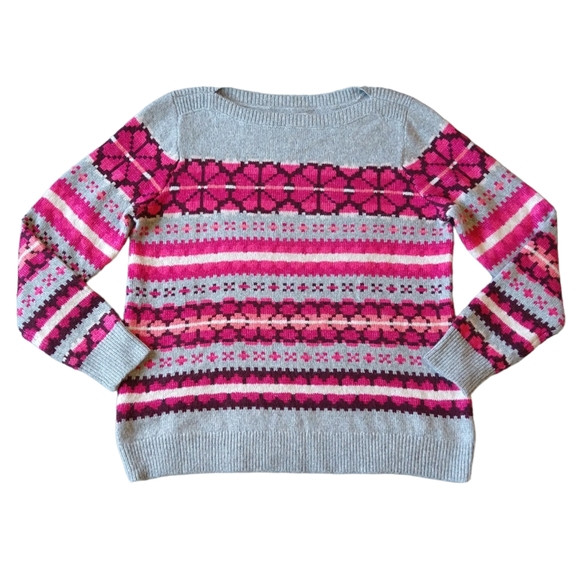LOFT | Sweaters | Loft Grey Pink Fair Isle Sweater Boat Neck Cozy Soft Warm  Vibrant | Poshmark